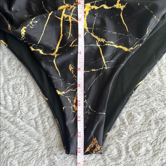 NWOT ZAFUL Black and Gold Marble Print Bikini Set high waist tummy control 6 - Picture 7 of 9